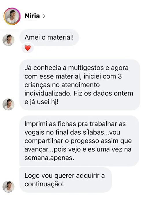 Profissional conta que começou com 3 crianças no atendimento individualizado, montou os dados das bocas num dia e usou no outro, imprimiu as fichas das vogais e já quer a continuação