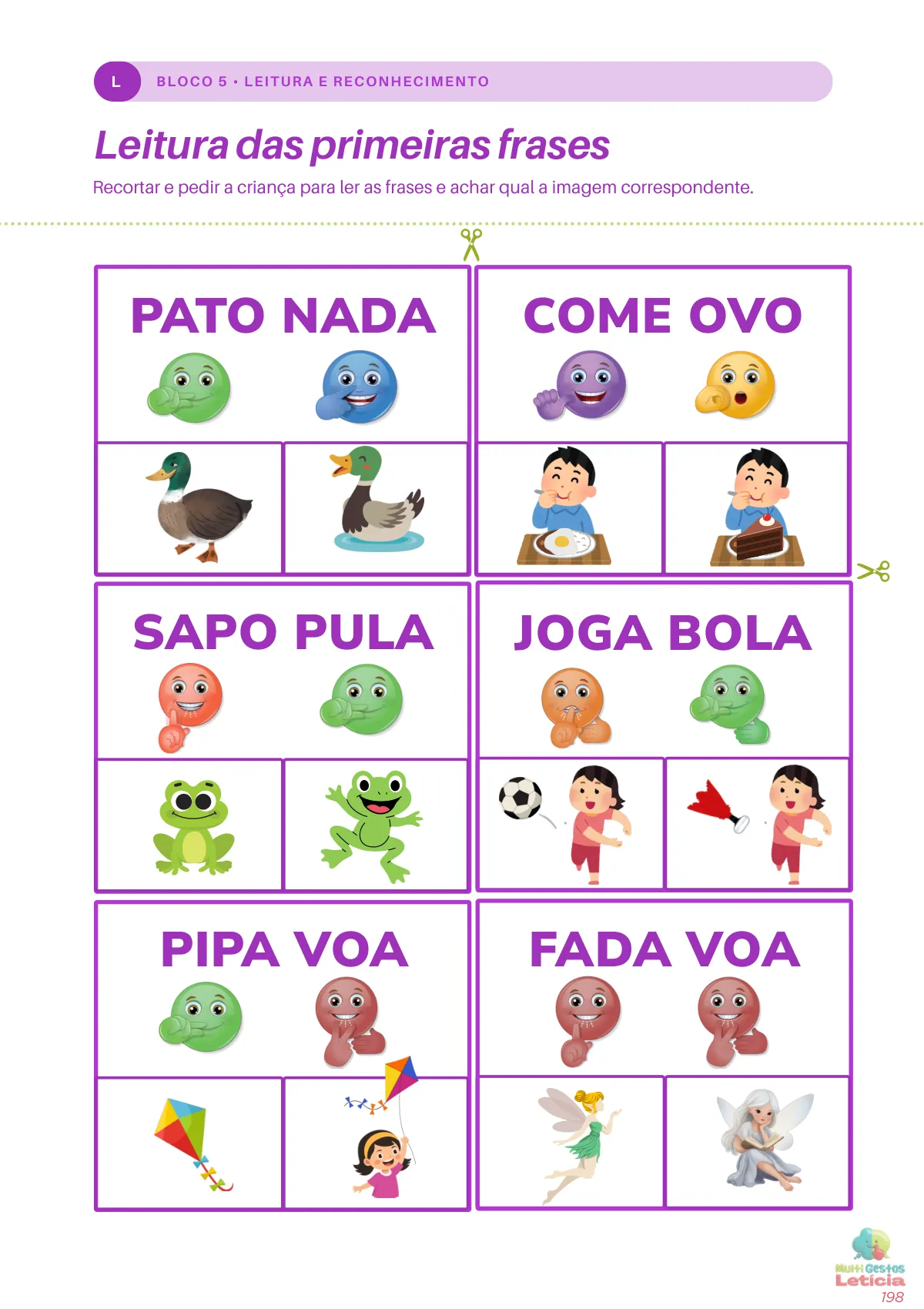 Página de leitura das primeiras frases do Caderno Nível 2