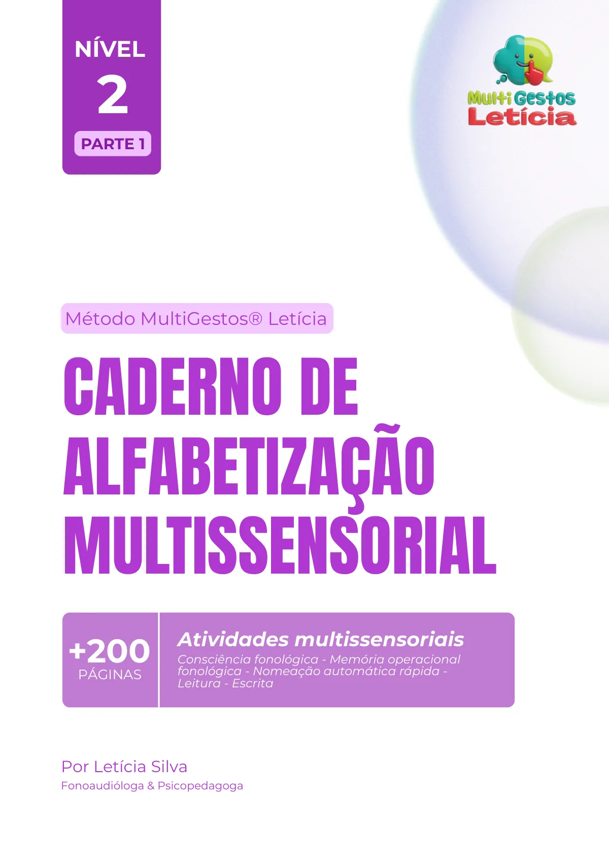 Capa do Caderno de Alfabetização Multissensorial Nível 2 do Método MultiGestos Letícia