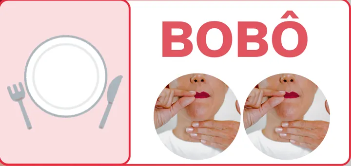 Card BOBÔ do material, com a imagem de um prato e talheres e os gestos de cada sílaba
