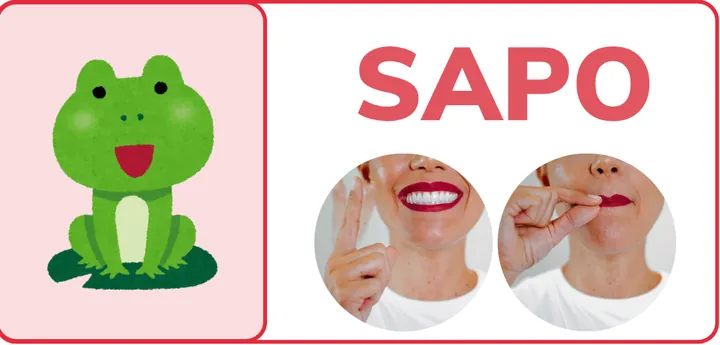Card sapo, dissílabo não duplicado, com a imagem, a palavra escrita e os gestos de cada sílaba