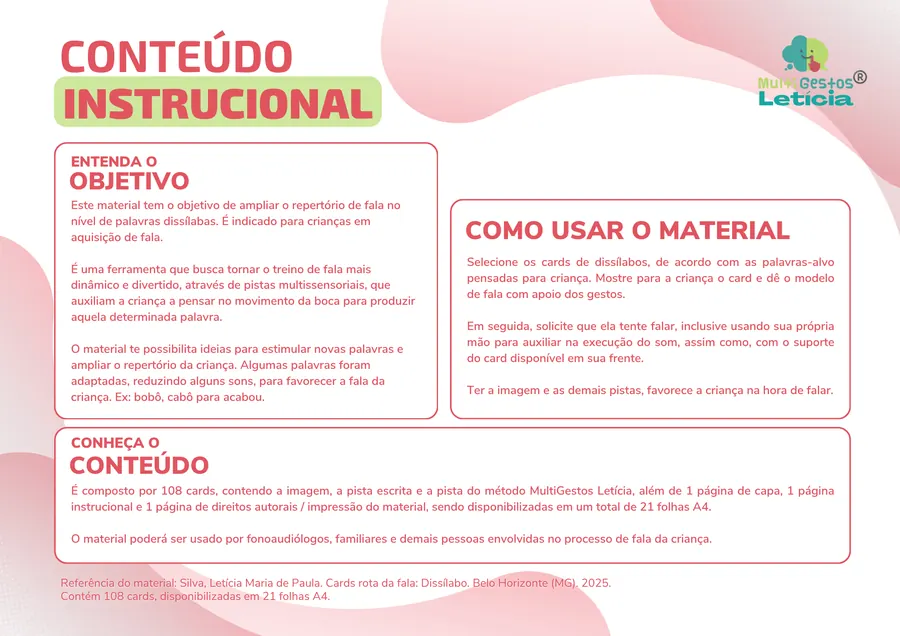 Página de instruções do PDF, com o objetivo do material e como usar