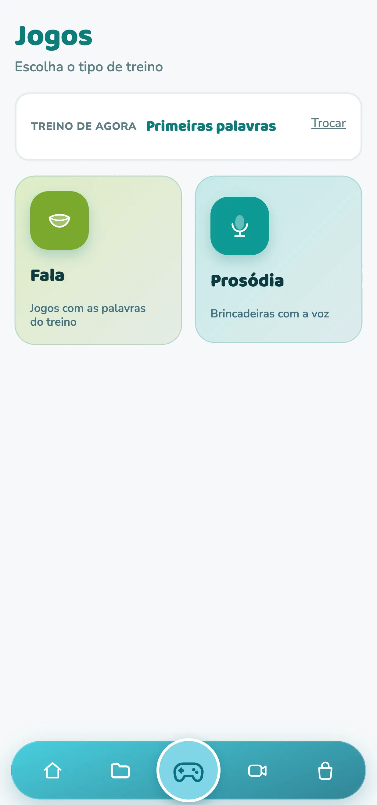 Tela da família: escolher o jogo pra treinar