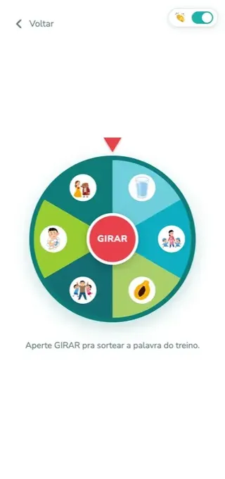 Roleta de palavras no app