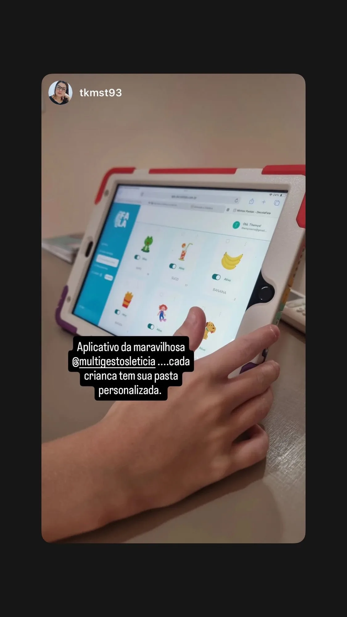 Story de um fonoaudiólogo sobre o app Decola Fala