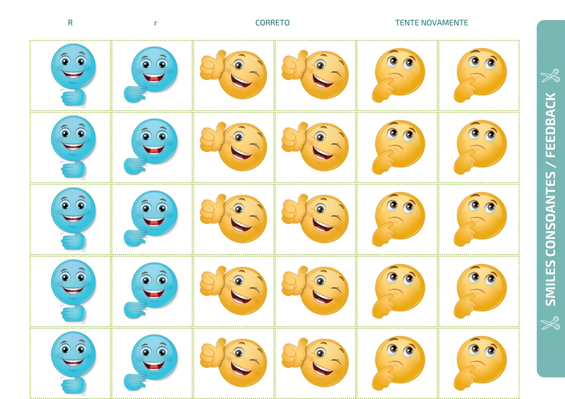 Página com os smiles de feedback, correto e tente novamente