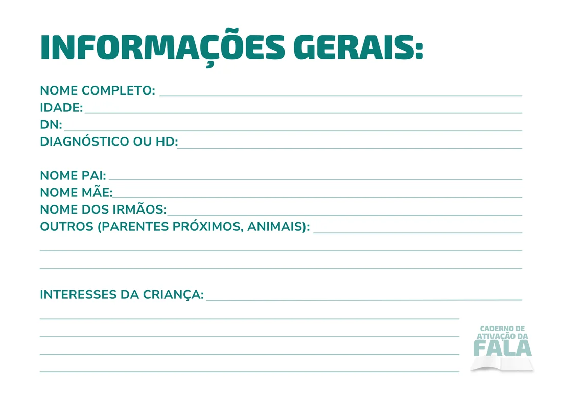 Página de informações gerais do paciente no caderno